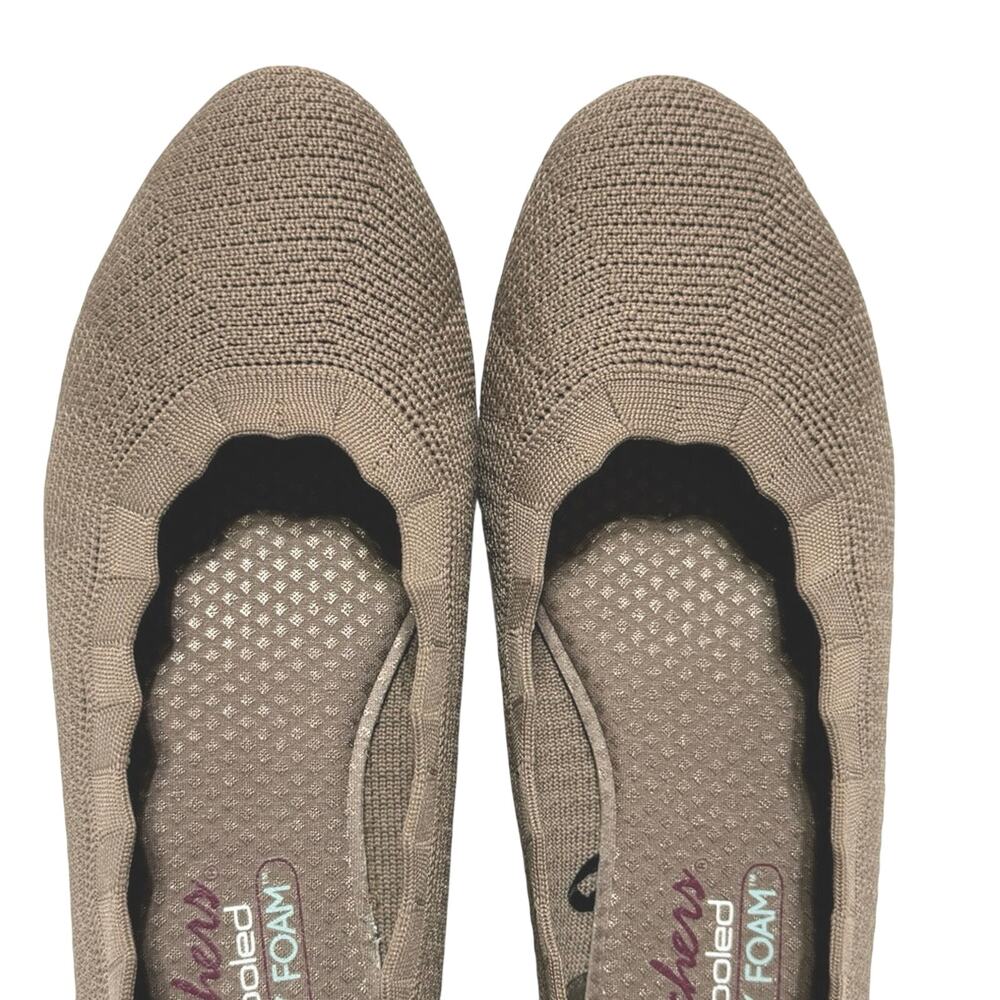 Skechers Women’s 7 M Cleo Stretch Knit Scalloped Edged Ballet Flats Mocha - Picture 7 of 11